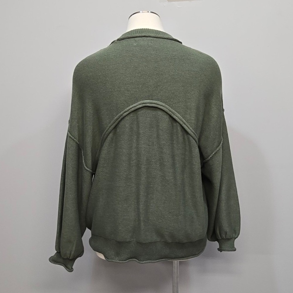 Olive Green Oversized Sweater Womens Plus Size 1XL Cotton Rolled Seams Lagenlook - Picture 3 of 9